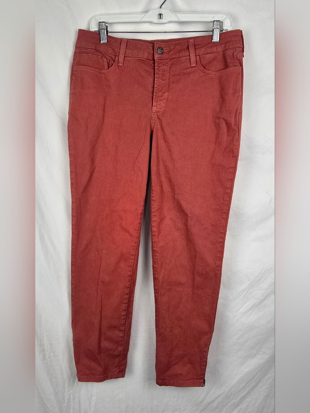 NYDJ Ankle Slim Straight Rust Orange Zip Hem Pants sz 10